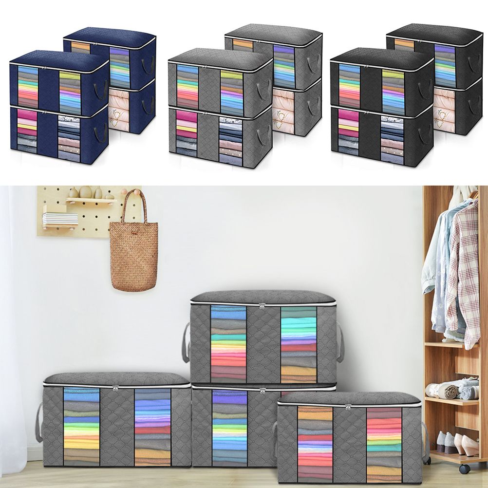 4PCS Clothes Storage Bag Large Capacity Clothing Organizers Foldable Closet Container with Clear Window and Zipper for Wardrobes and Attics