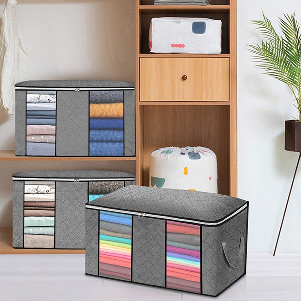 4PCS Clothes Storage Bag Large Capacity Clothing Organizers Foldable Closet Container with Clear Window and Zipper for Wardrobes and Attics