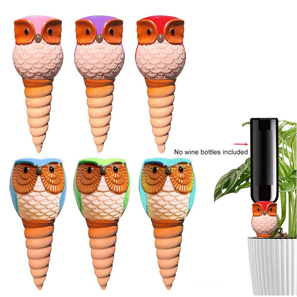 6Pcs Owl Plant Irrigation Automatic Watering Stakes Terracotta Spiral Devices for Indoor and Outdoor Plants Watering