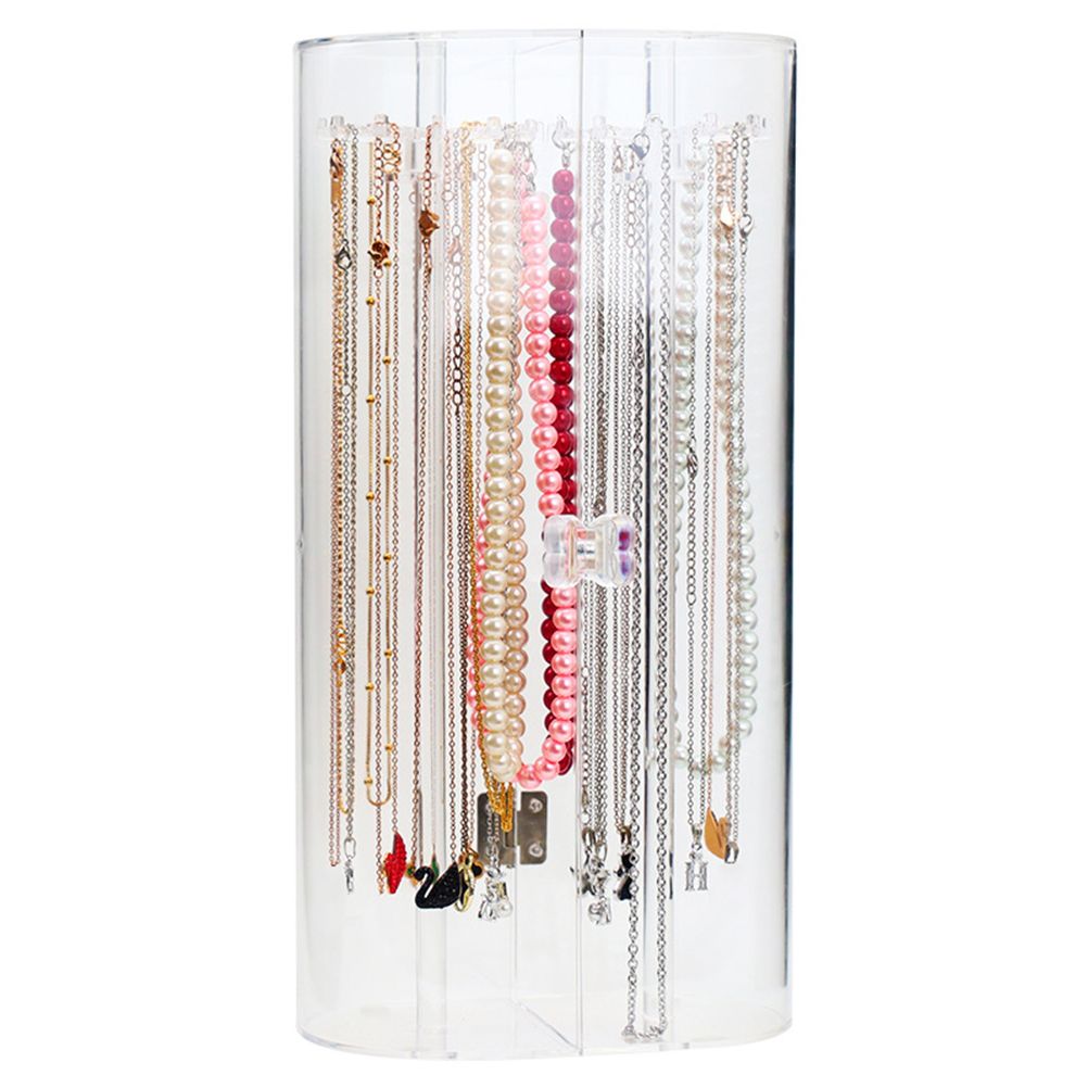 Acrylic Necklace Holder with 24 Hooks Clear Necklace Organizer Dustproof Rotation Jewelry Storage Stand Display Case