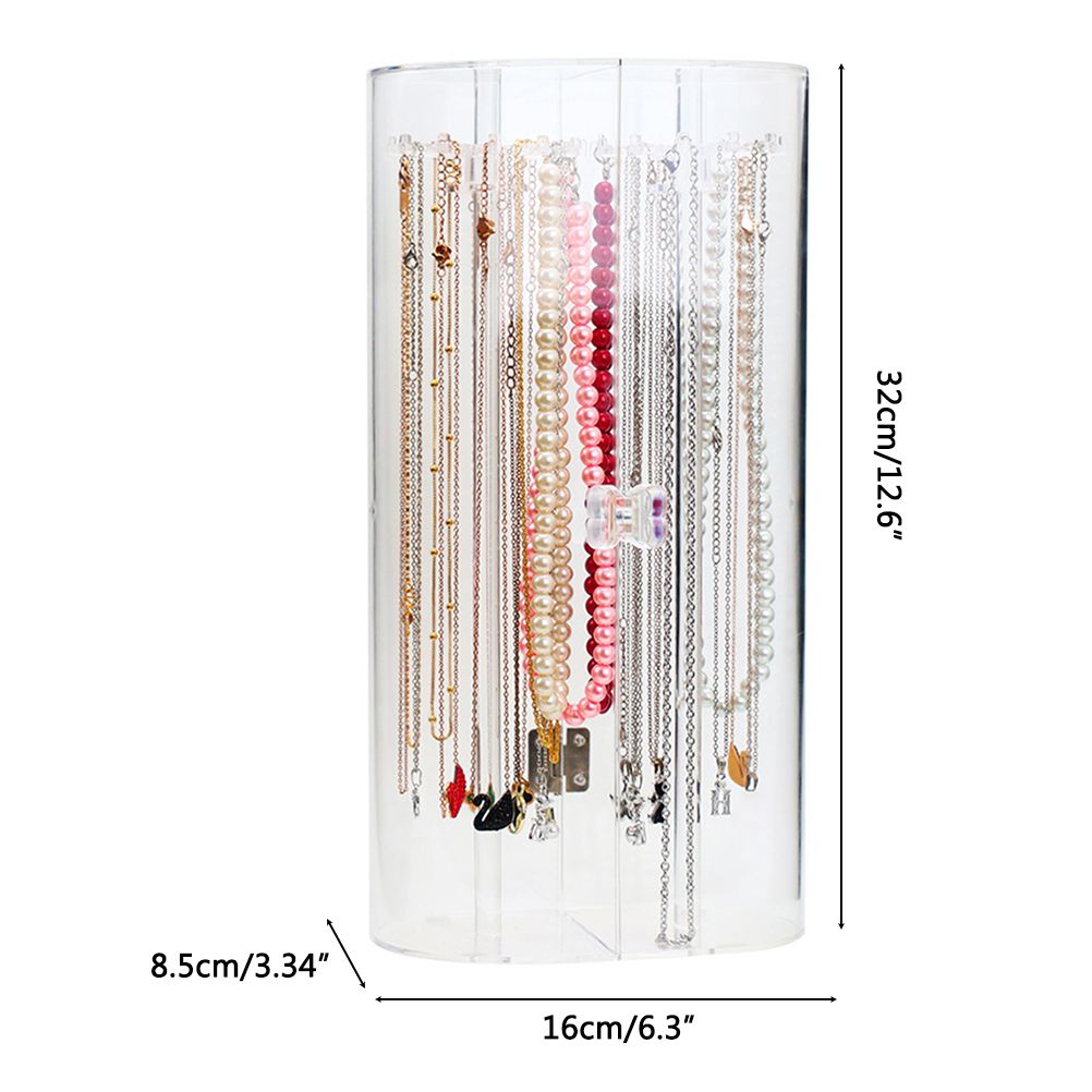 Acrylic Necklace Holder with 24 Hooks Clear Necklace Organizer Dustproof Rotation Jewelry Storage Stand Display Case