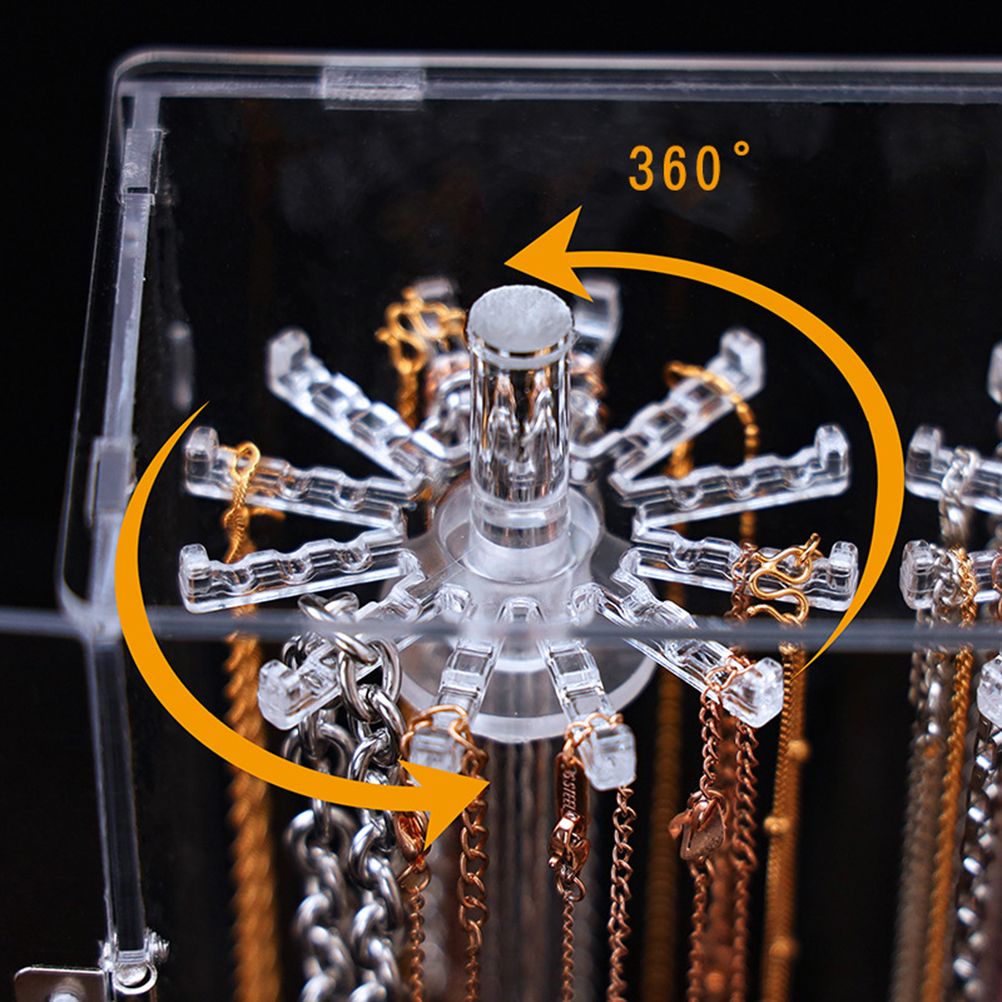 Acrylic Necklace Holder with 24 Hooks Clear Necklace Organizer Dustproof Rotation Jewelry Storage Stand Display Case