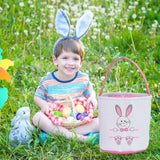 Cute Easter Bunny Canvas Basket Kids Easter Storage Gift and Egg Rabbit Basket for Children Party Decoration