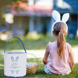 Cute Easter Bunny Canvas Basket Kids Easter Storage Gift and Egg Rabbit Basket for Children Party Decoration - Close-Up Angle