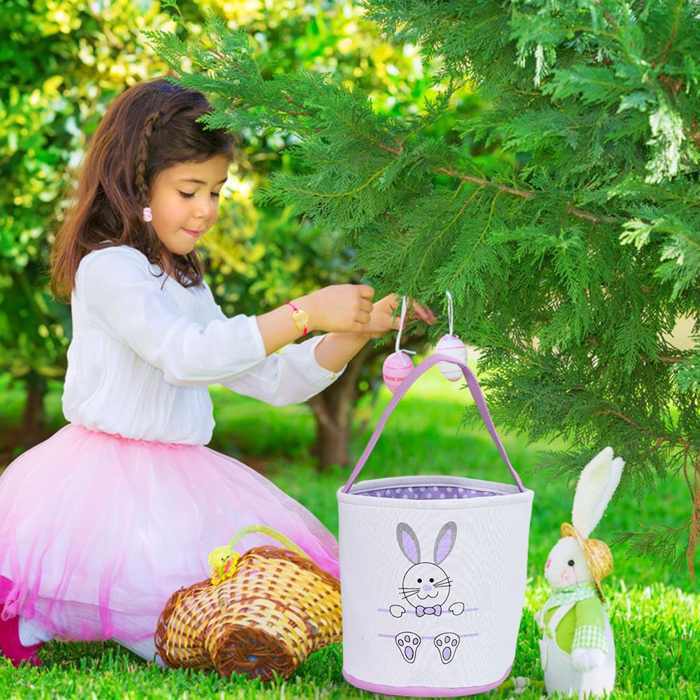Cute Easter Bunny Canvas Basket Kids Easter Storage Gift and Egg Rabbit Basket for Children Party Decoration