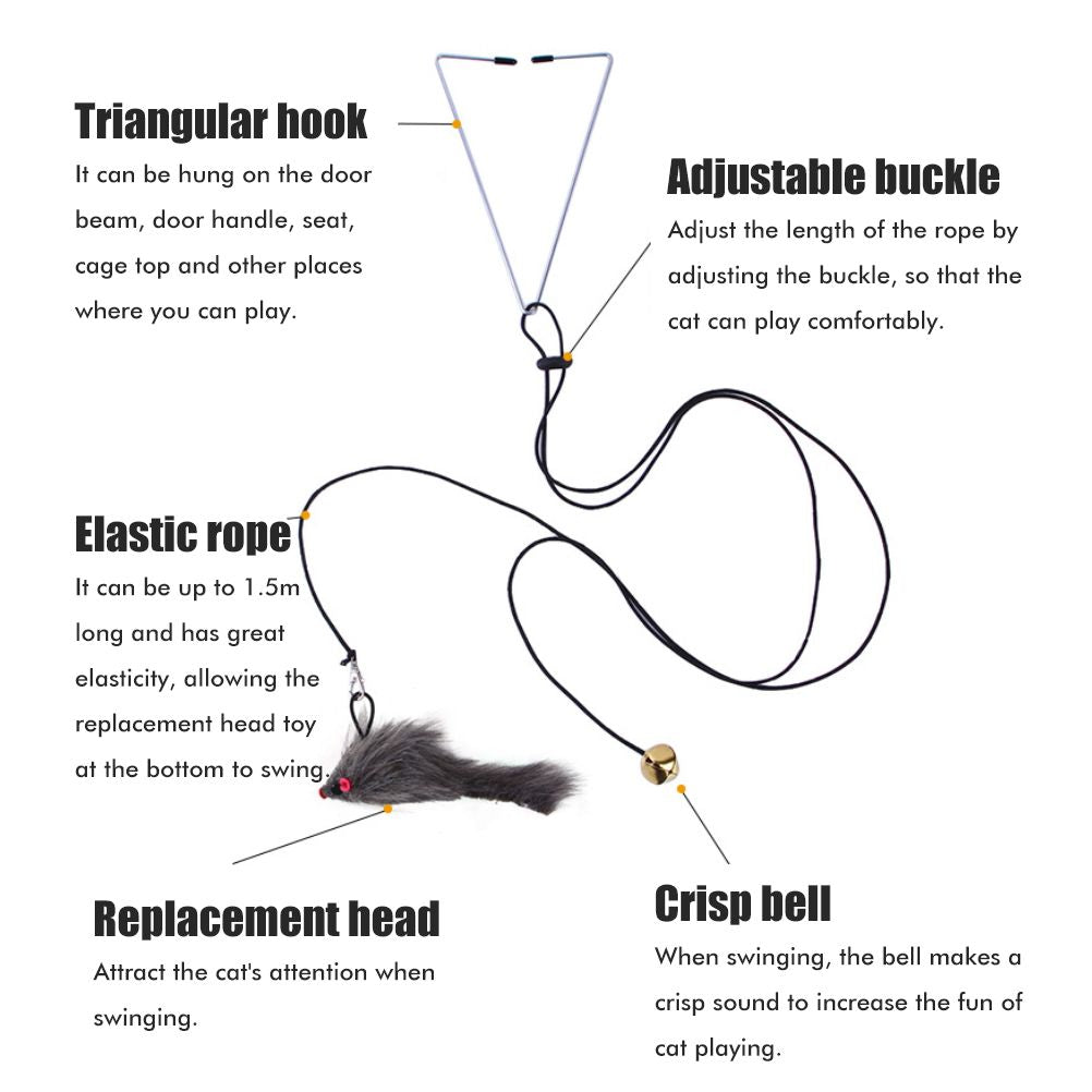 Automatic Cat Toy with Adjustable Elastic Rope Pet Toy Door Window Hanging Mouses Self Playing Toys for Cats