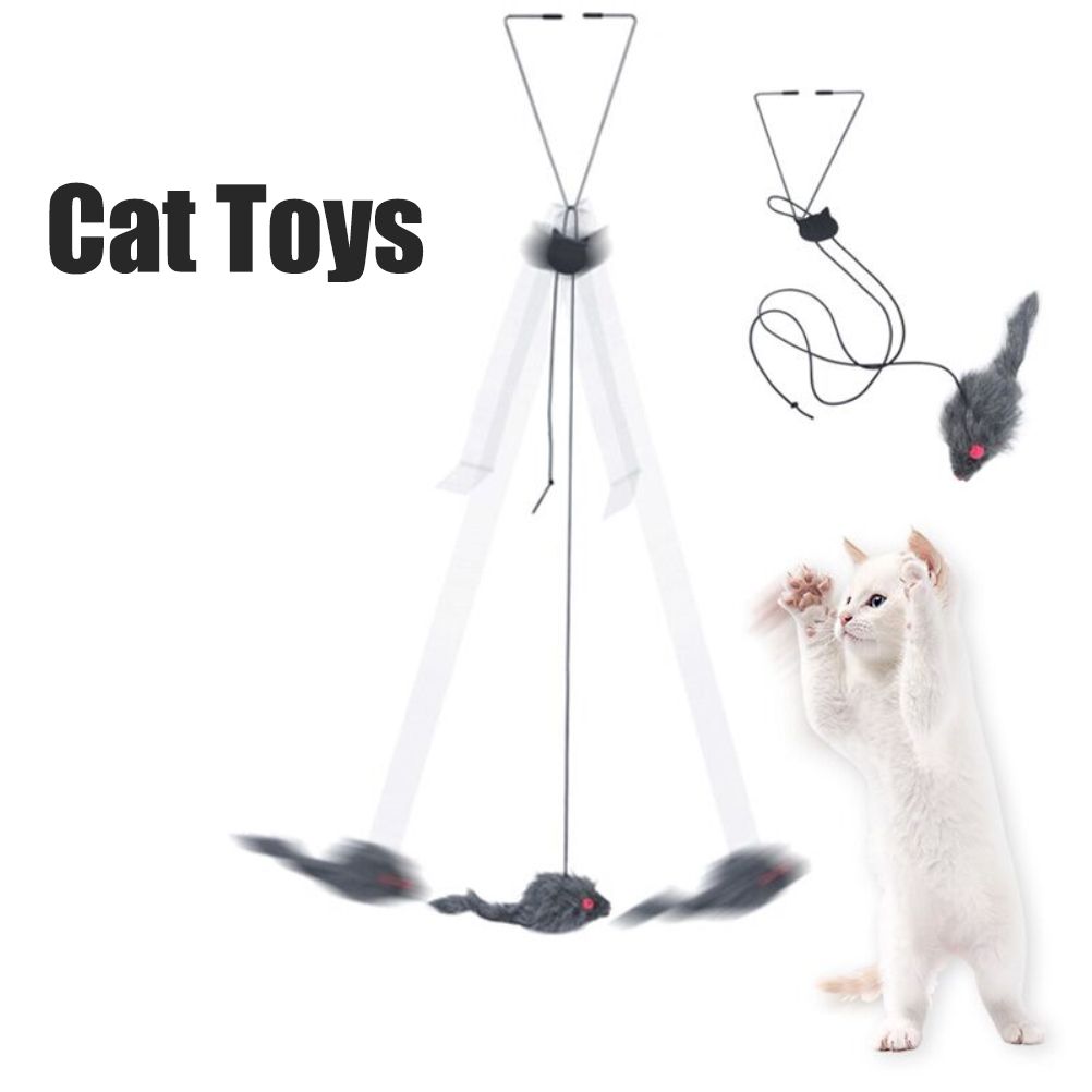 Automatic Cat Toy with Adjustable Elastic Rope Pet Toy Door Window Hanging Mouses Self Playing Toys for Cats