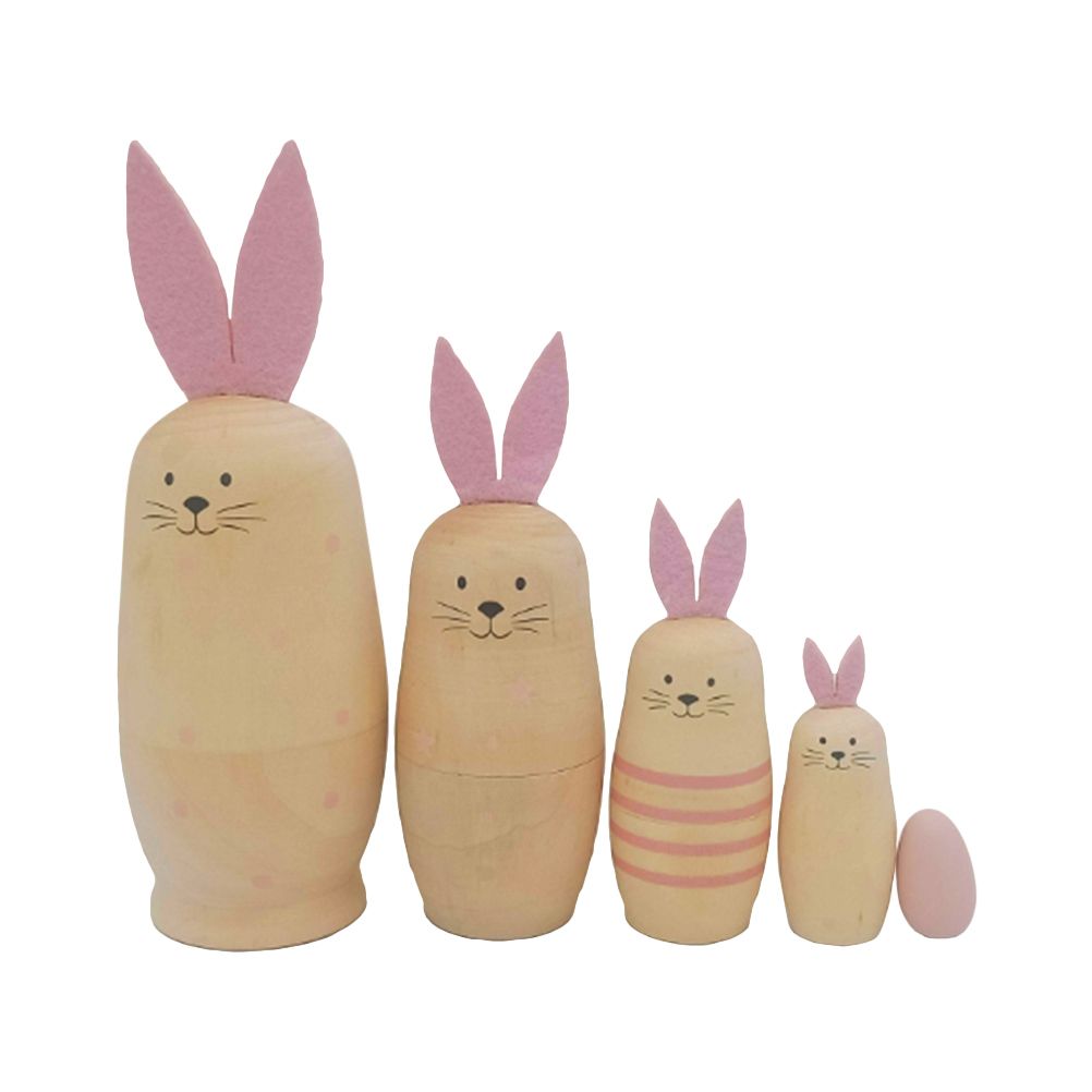Russian Nesting Rabbit Dolls Toys Cartoon Cute Rabbit Animal Handmade Stacking Toys Easter Gifts for Children Kids