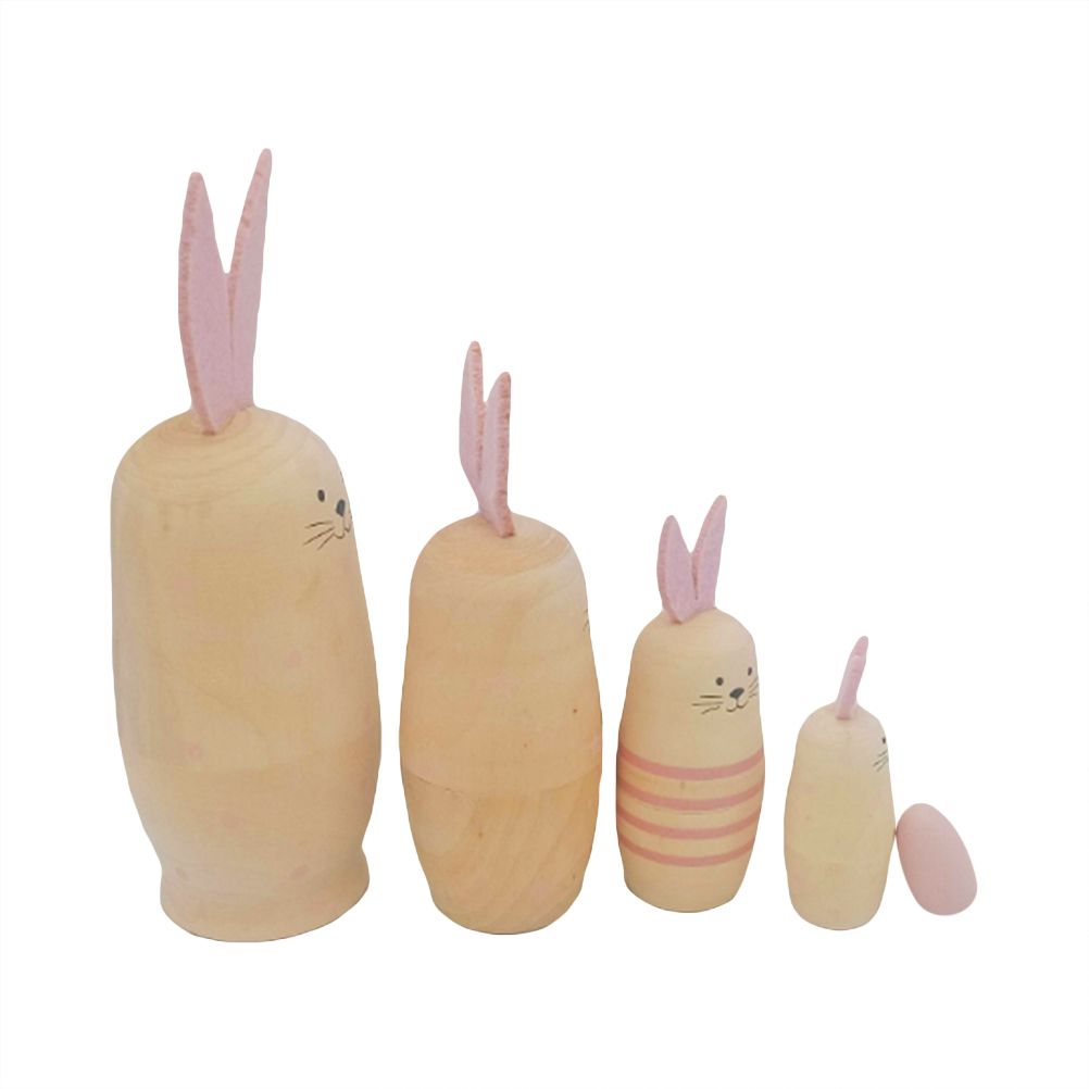 Russian Nesting Rabbit Dolls Toys Cartoon Cute Rabbit Animal Handmade Stacking Toys Easter Gifts for Children Kids