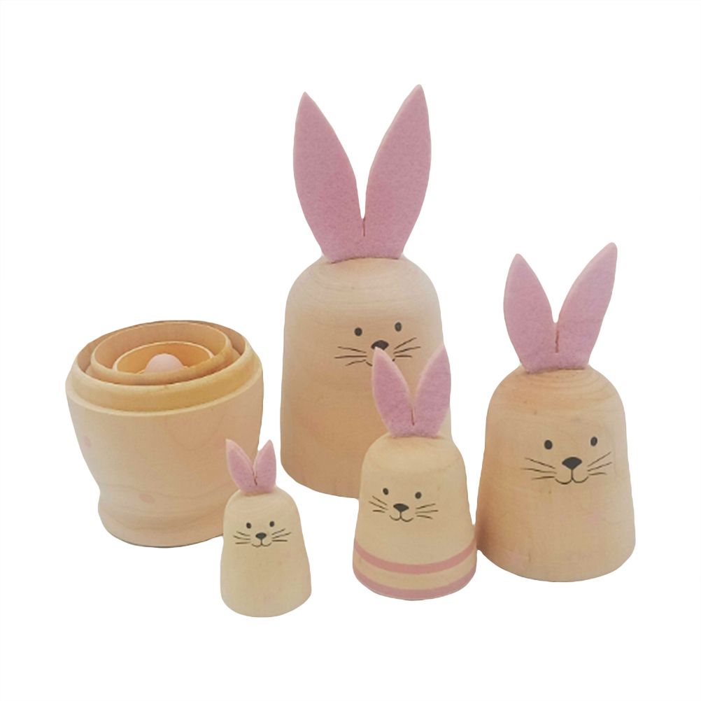Russian Nesting Rabbit Dolls Toys Cartoon Cute Rabbit Animal Handmade Stacking Toys Easter Gifts for Children Kids