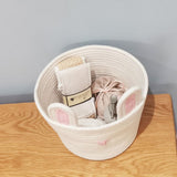Cute Rabbit Basket Easter Bunny Ear Storage Bag Portable Candy Bag for Storing Cosmetics and Snacks - Top-Down View