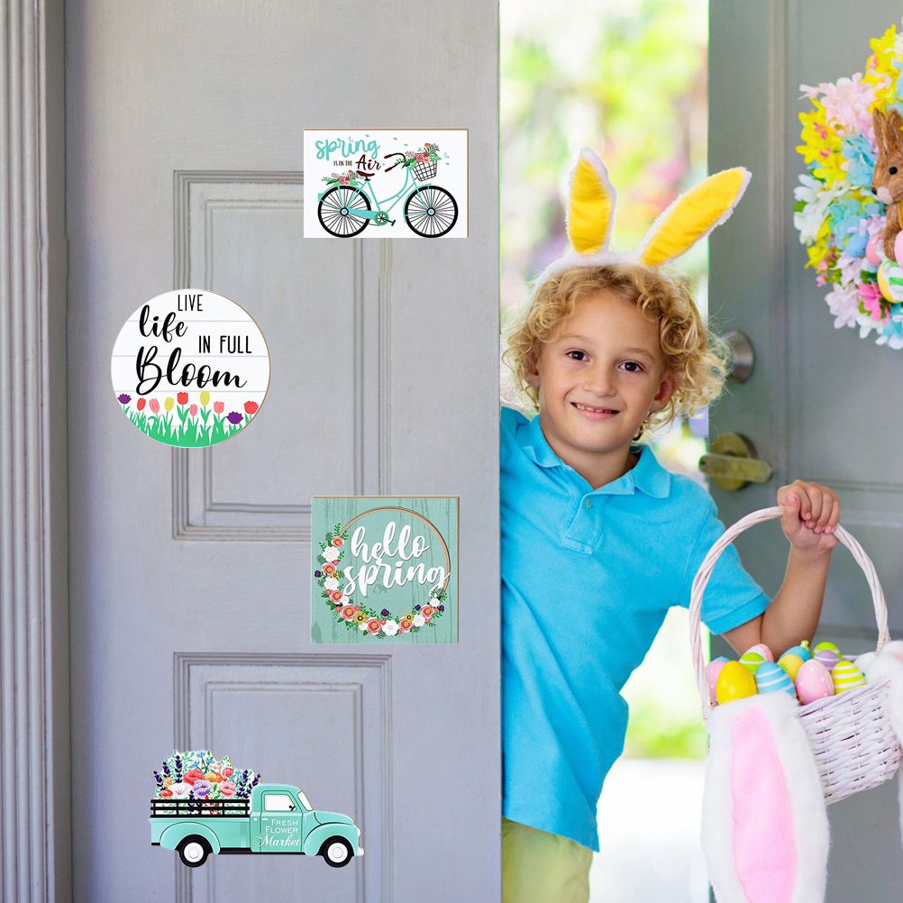 Easter Tiered Tray Decor Farmhouse Mini Wood Spring Signs Decorations for Home Desk Ornament