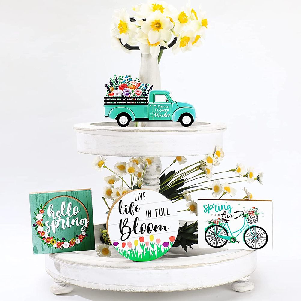 Easter Tiered Tray Decor Farmhouse Mini Wood Spring Signs Decorations for Home Desk Ornament