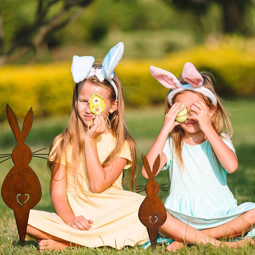Easter Iron Bunny Adornments Easter Crafts Decorations for Lawn Garden Ornament