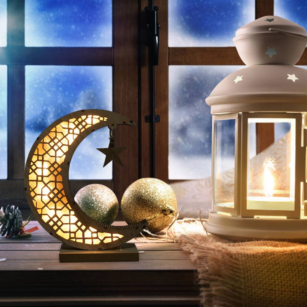 Ramadan LED Decorative Lights Wooden Crafts Night Light for Muslim Ramadan Gift Islamic Wall Table Decoration