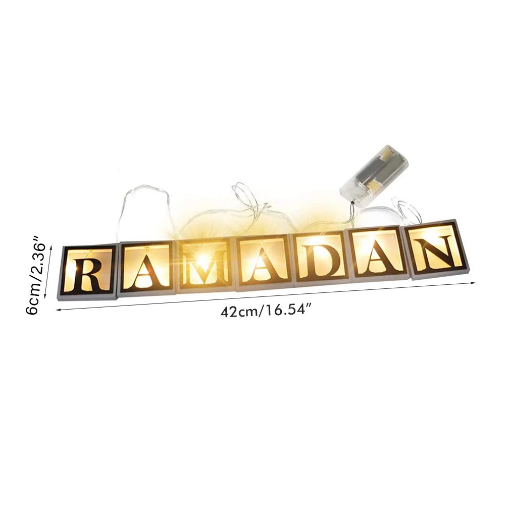 Ramadan LED String Light Decoration Wooden Hollow Letters Pendant for Ramadan Eid Mubarak Home Decor