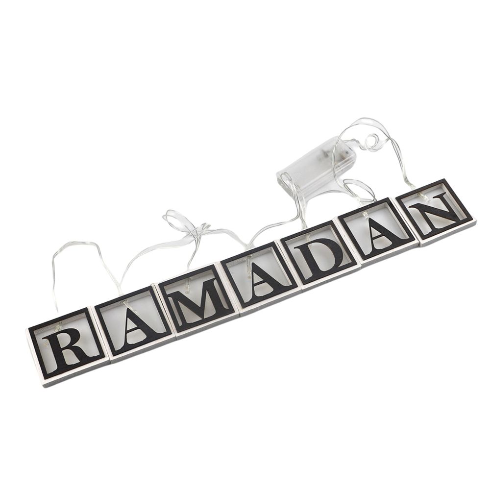 Ramadan LED String Light Decoration Wooden Hollow Letters Pendant for Ramadan Eid Mubarak Home Decor