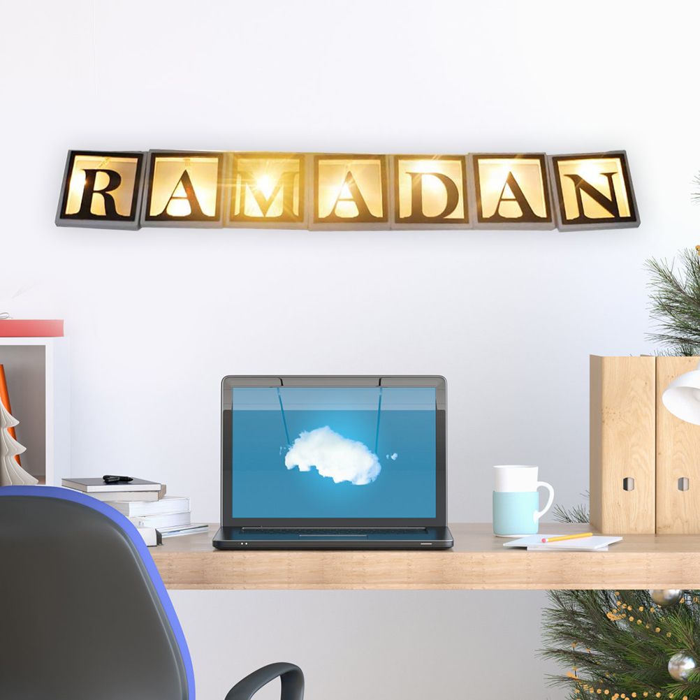 Ramadan LED String Light Decoration Wooden Hollow Letters Pendant for Ramadan Eid Mubarak Home Decor