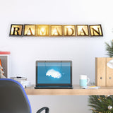 Ramadan LED String Light Decoration Wooden Hollow Letters Pendant for Ramadan Eid Mubarak Home Decor - 45-Degree Angle