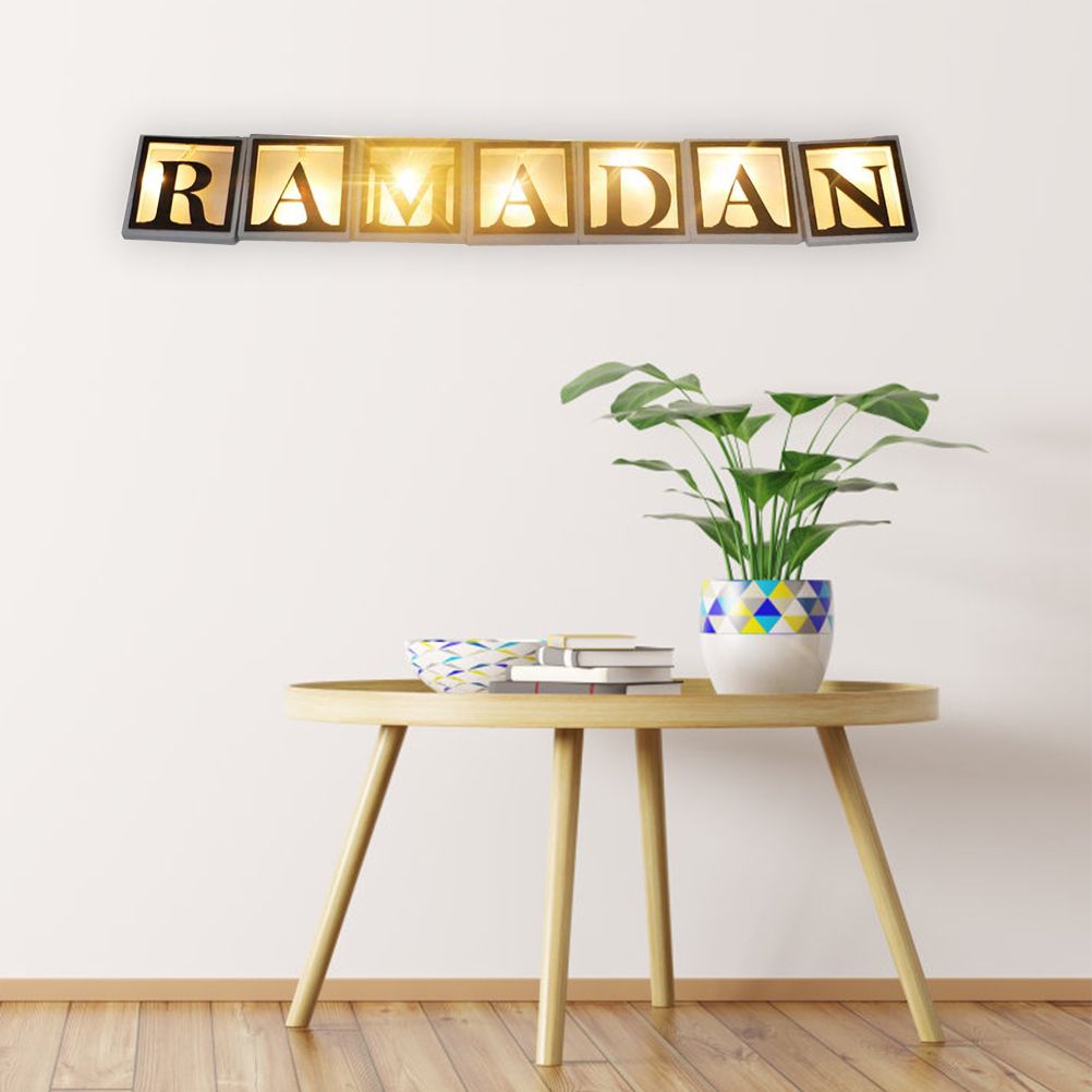 Ramadan LED String Light Decoration Wooden Hollow Letters Pendant for Ramadan Eid Mubarak Home Decor