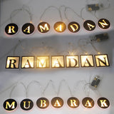 Ramadan LED String Light Decoration Wooden Hollow Letters Pendant for Ramadan Eid Mubarak Home Decor