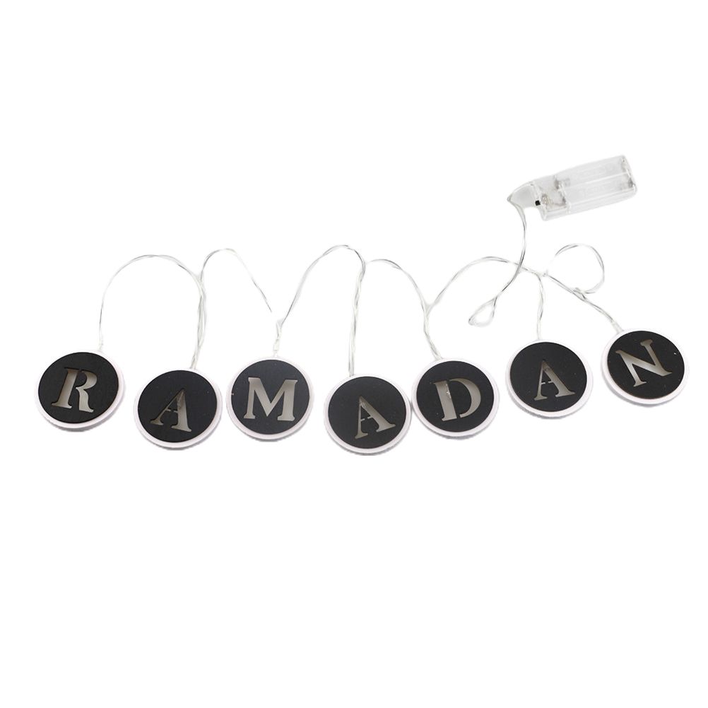 Ramadan LED String Light Decoration Wooden Hollow Letters Pendant for Ramadan Eid Mubarak Home Decor