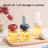 Oil Bottle with Silicone Brush Oil Dispenser Silicone Dropper Measuring Oil Container for Kitchen Cooking Frying Baking - Close-Up Angle