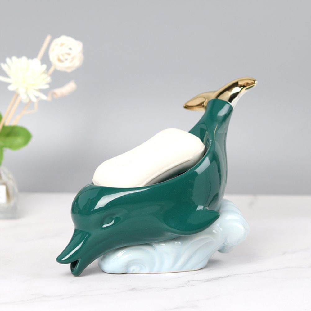 Dolphin Ceramic Soap Box Drain Soap Dish Box Bathroom Supplies Home Decoration Accessories Drain Soap Holder