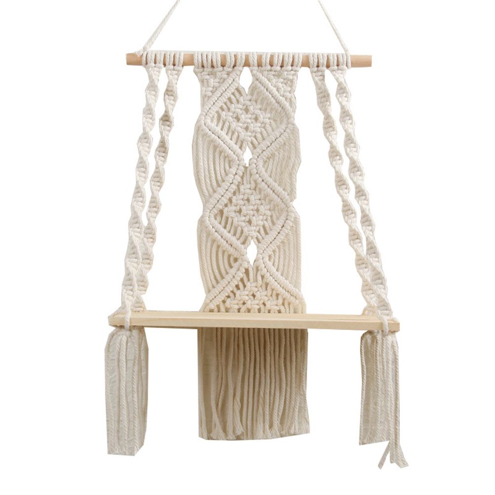 Boho Macrame Wall Hanging Shelf Macrame Wall Decor Woven Tassel Tapestry Wall Shelf Handmade Cotton Rope Plant Holder Tapestry