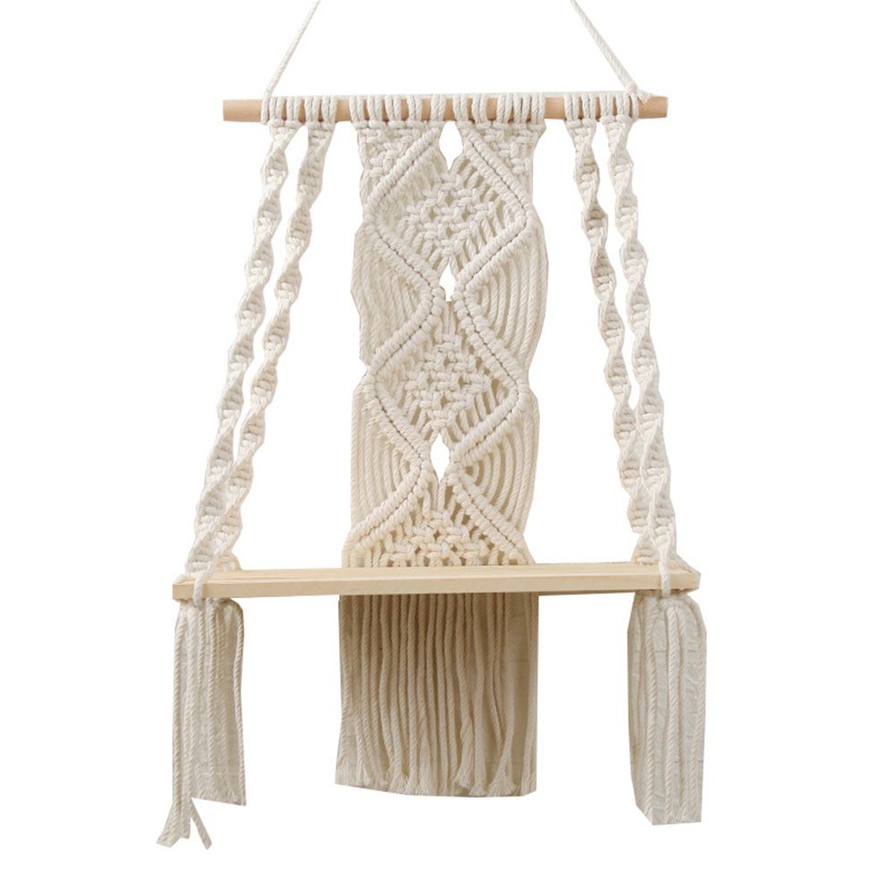 Boho Macrame Wall Hanging Shelf Macrame Wall Decor Woven Tassel Tapestry Wall Shelf Handmade Cotton Rope Plant Holder Tapestry