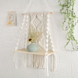 Boho Macrame Wall Hanging Shelf Macrame Wall Decor Woven Tassel Tapestry Wall Shelf Handmade Cotton Rope Plant Holder Tapestry