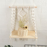 Boho Macrame Wall Hanging Shelf Macrame Wall Decor Woven Tassel Tapestry Wall Shelf Handmade Cotton Rope Plant Holder Tapestry - Rear View