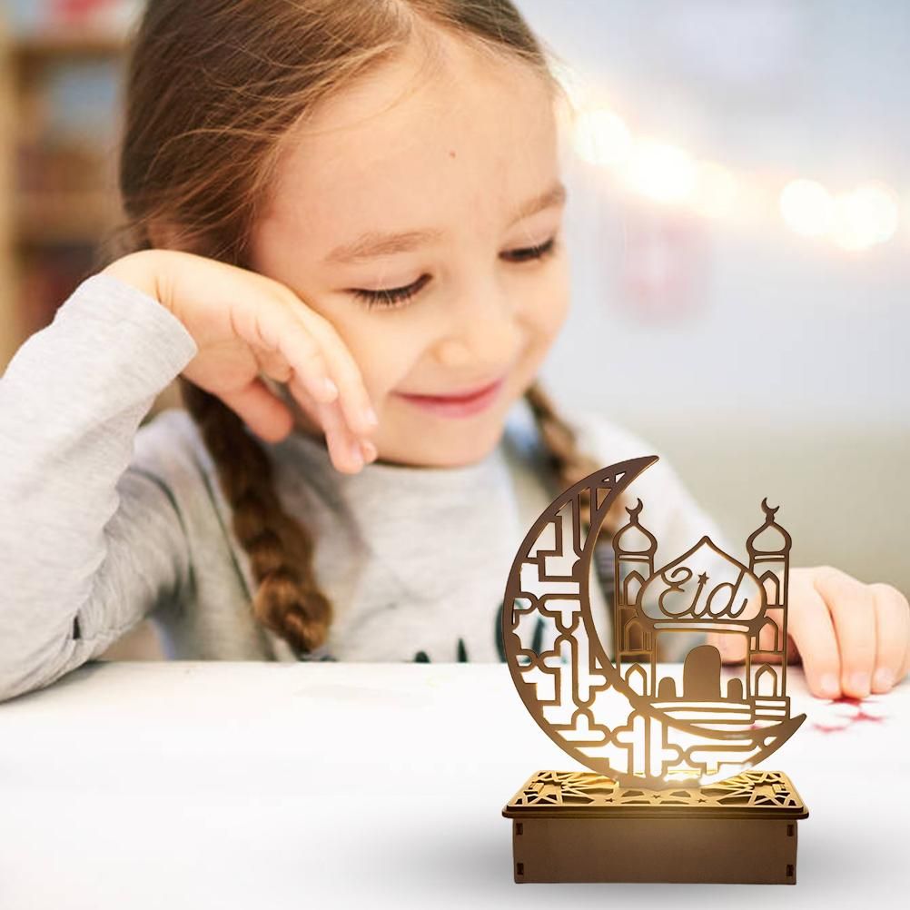 Wooden LED Lamp Ramadan Decoration Portable Eid Ramadan LED Night Light Table Ornament Ideal for Eid Ramadan Decoration