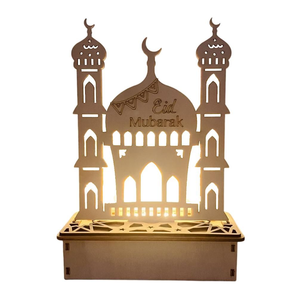 Wooden LED Lamp Ramadan Decoration Portable Eid Ramadan LED Night Light Table Ornament Ideal for Eid Ramadan Decoration