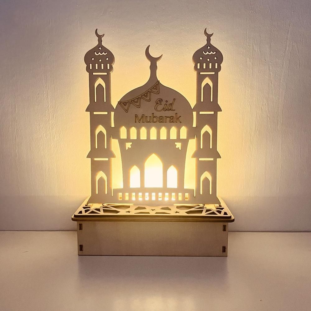 Wooden LED Lamp Ramadan Decoration Portable Eid Ramadan LED Night Light Table Ornament Ideal for Eid Ramadan Decoration