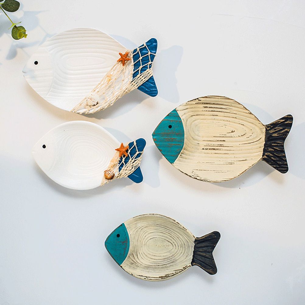 Wood Fish Hanging Ornament Wooden Fish Wall Art Decor for Beach Theme Fish Sculpture