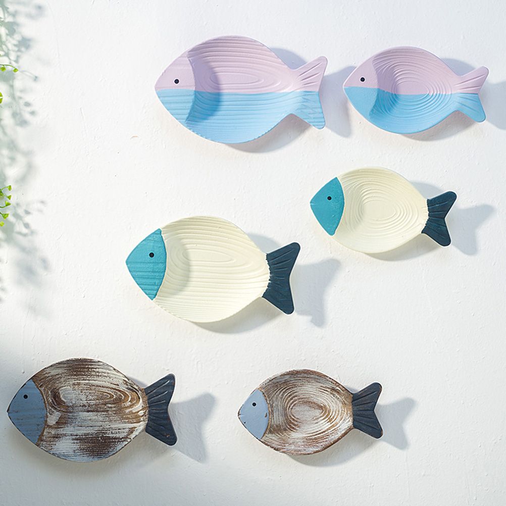 Wood Fish Hanging Ornament Wooden Fish Wall Art Decor for Beach Theme Fish Sculpture