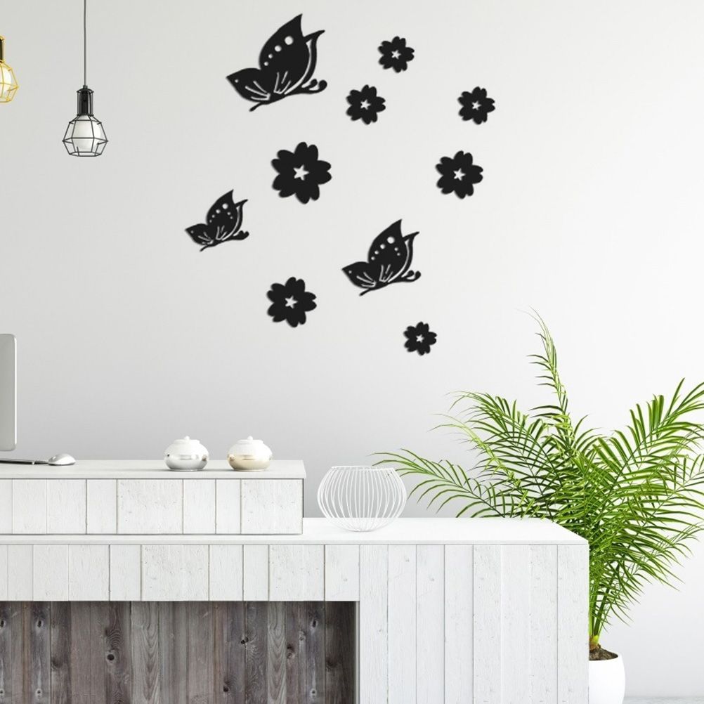 3D Mirror Wall Sticker Waterproof Acrylic Butterfly and Flower Mirror Wall Decals for Living Room Bedroom Removable DIY Wall Art Decor