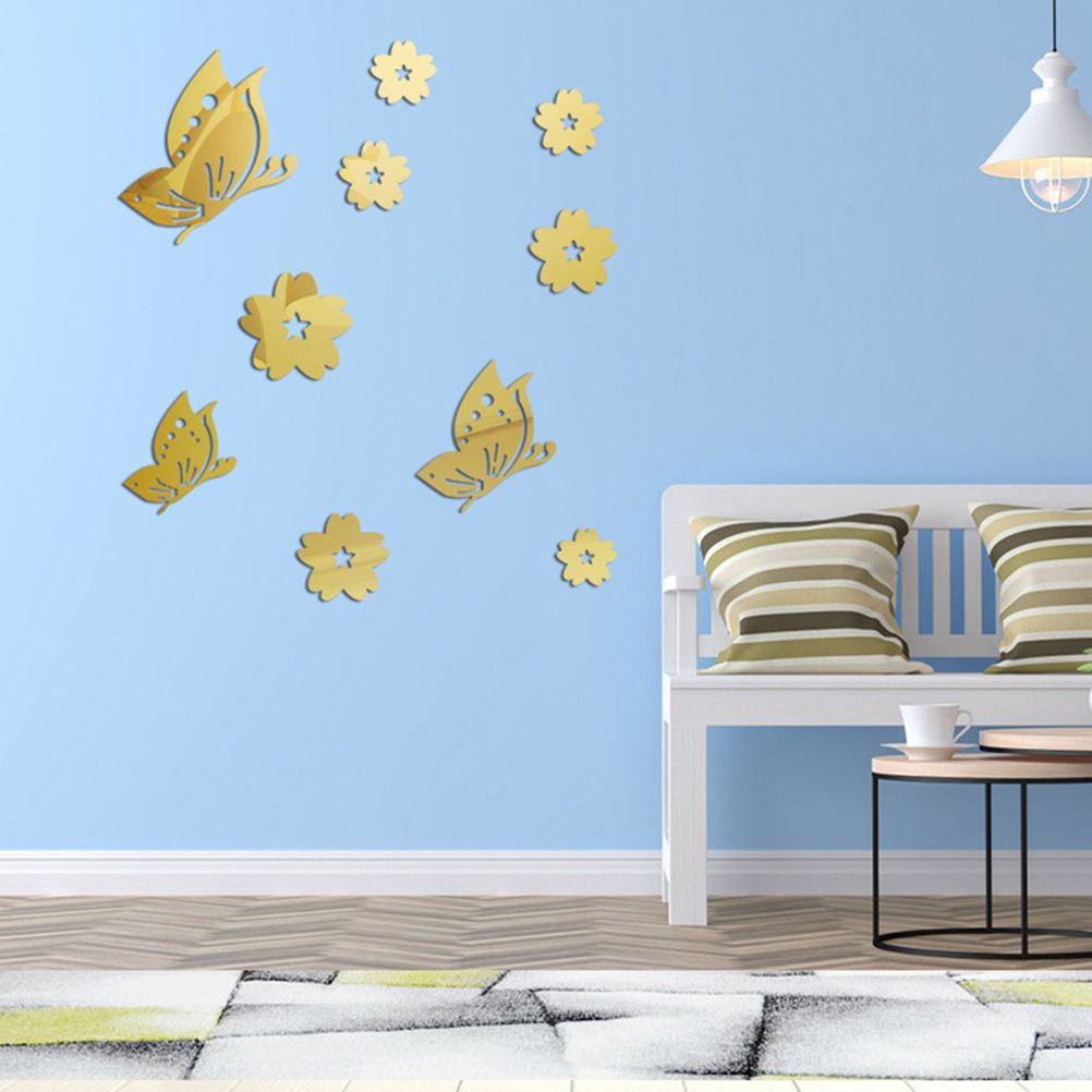 3D Mirror Wall Sticker Waterproof Acrylic Butterfly and Flower Mirror Wall Decals for Living Room Bedroom Removable DIY Wall Art Decor