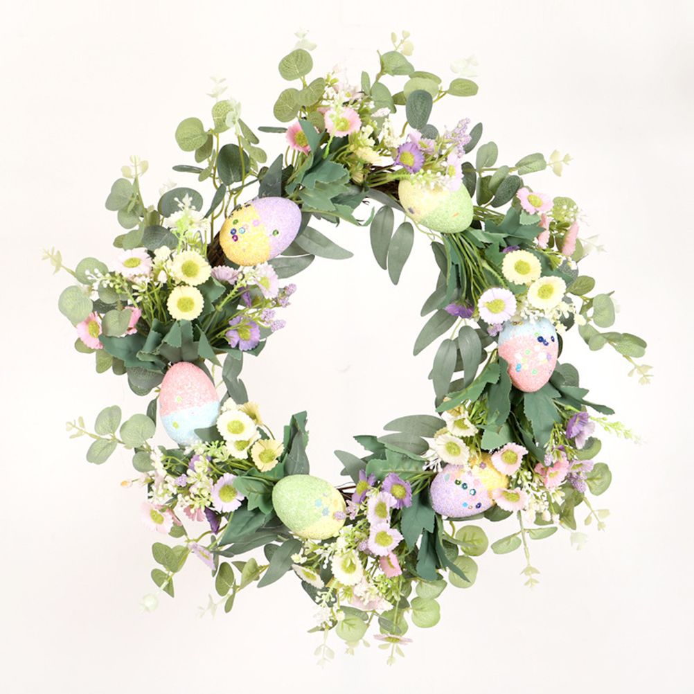 Easter Wreath Easter Eggs Daisy Garland Simulation Plants Door Hanger Easter Decoration