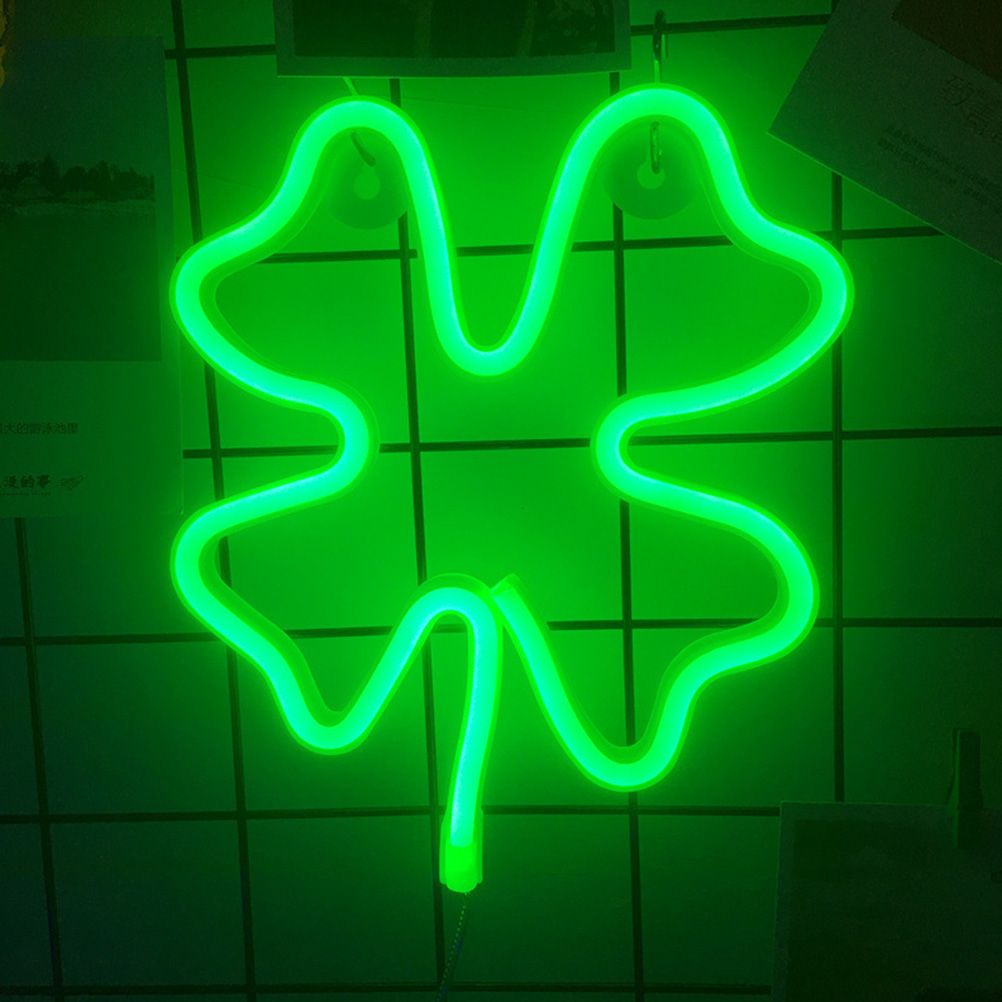 St Patricks Day Decoration Lights LED Neon Light Green Clover Window Lights Irish Shamrock Neon Tube Signs for Window Wall Decor