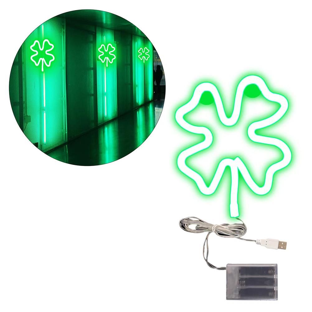 St Patricks Day Decoration Lights LED Neon Light Green Clover Window Lights Irish Shamrock Neon Tube Signs for Window Wall Decor