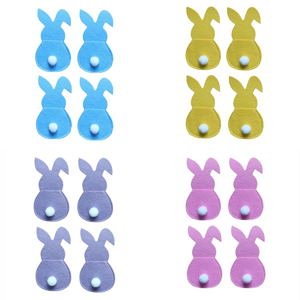 16Pcs Easter Bunny Cutlery Bags Rabbit Flatware Holder Tableware Utensil Storage Bags for Home Party Tabletop