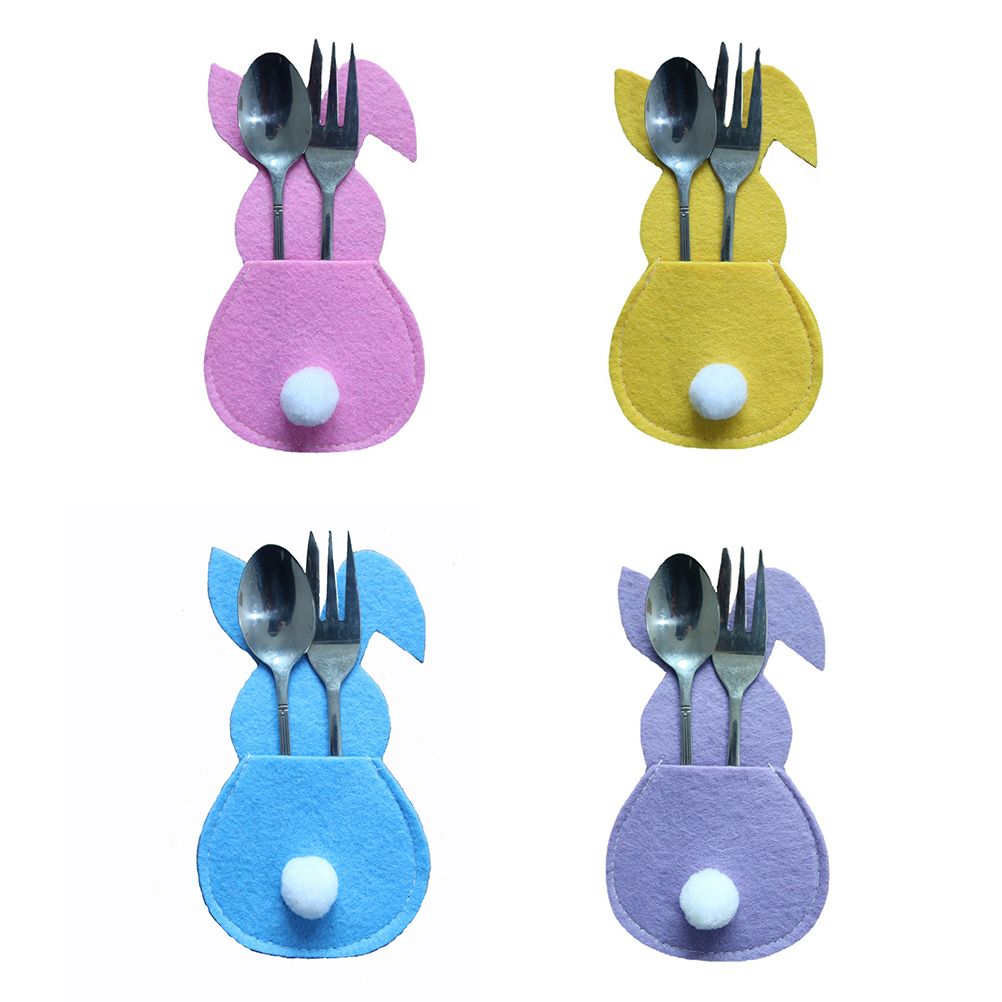 16Pcs Easter Bunny Cutlery Bags Rabbit Flatware Holder Tableware Utensil Storage Bags for Home Party Tabletop