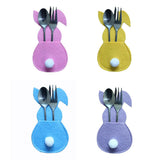 16Pcs Easter Bunny Cutlery Bags Rabbit Flatware Holder Tableware Utensil Storage Bags for Home Party Tabletop