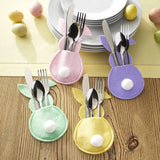 16Pcs Easter Bunny Cutlery Bags Rabbit Flatware Holder Tableware Utensil Storage Bags for Home Party Tabletop