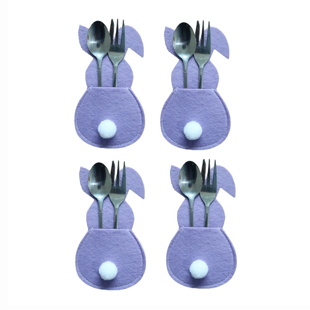 16Pcs Easter Bunny Cutlery Bags Rabbit Flatware Holder Tableware Utensil Storage Bags for Home Party Tabletop