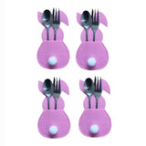 16Pcs Easter Bunny Cutlery Bags Rabbit Flatware Holder Tableware Utensil Storage Bags for Home Party Tabletop
