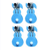 16Pcs Easter Bunny Cutlery Bags Rabbit Flatware Holder Tableware Utensil Storage Bags for Home Party Tabletop