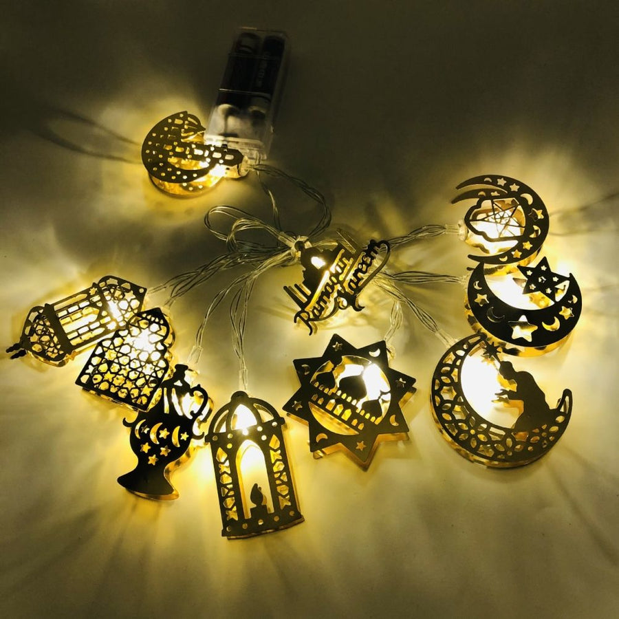 Ramadan Eid String Light Battery Operated Moon Star Lamp Mubarak Moon LED String Lights for Indoor Ramadan Festival Decorations